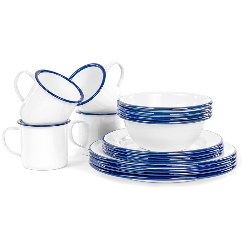 Red Co. 16-Piece Enamelware Metal Dinnerware Set for 4, Solid