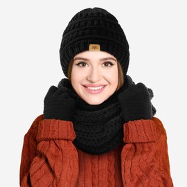 Winter Beanie Hat Scarf Gloves Set - Soft Warm Winter Clothes for Women, Touchscreen Gloves Thick Fleece Lined Hats Thick Neck Warmer for Women