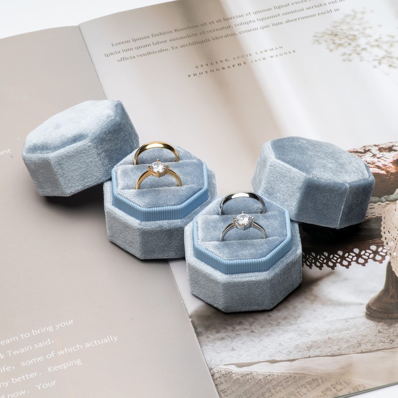 POKOFO Premium Velvet Ring Bearer Box for Proposal Engagement Wedding