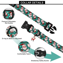 Lionet Paws Christmas Dog Collar- Cute Winter Green Santa Dog Collars with Plastic Buckle, Light Adjustable Dog Collars for Medium Dogs