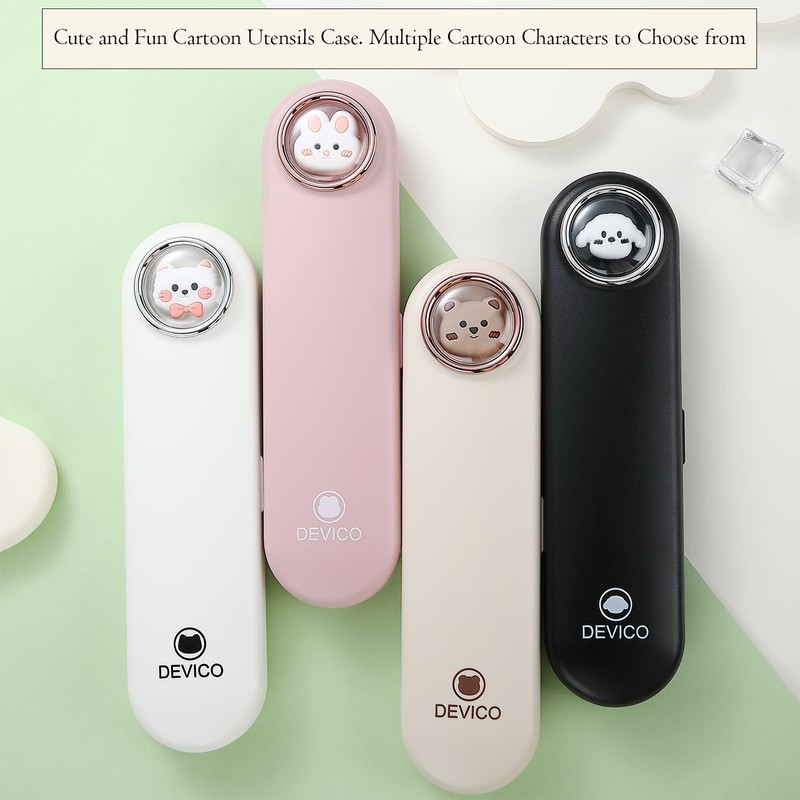 DEVICO Travel Utensils with Case Cute, Reusable Silverware for Lunch,
