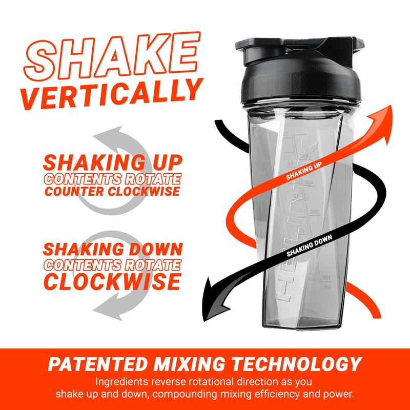 HELIMIX Blender Shaker Bottle Made in USA No Whisk Ball