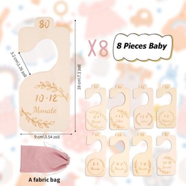 Baby Size Divider, Pack of 8 Wooden Size Dividers, 50-56-62-68-74-80-86-92 Wardrobe Sign Clothing Sizes, Newborn Separator with Bag