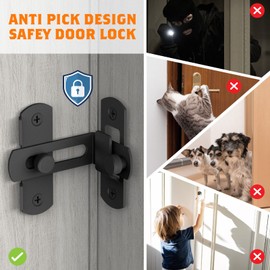 2 Packs 90 Degree Barn Door Lock Latches, Matte Black Stainless Steel Security Flip Gate Latch Locks for Sliding Barn Door, Pet Cage, Bathroom, Cabinet, Closet, Window