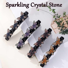 Outyua Sparkling Crystal Stone Braided Hair Clips Rhinestone Duckbill Hairpin for Women 4Pcs
