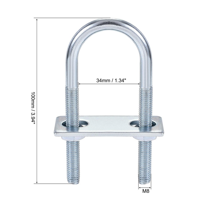 sourcing map 1 Set M8 Round U-Bolt Shackle Bolts Steel