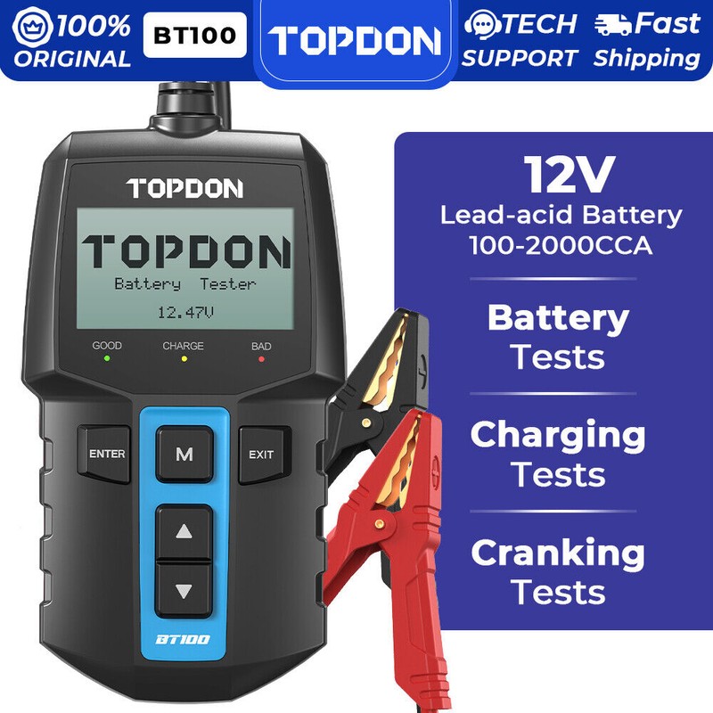 TOPDON BT100 Car Battery Tester 24V 12V Load Tester Charging
