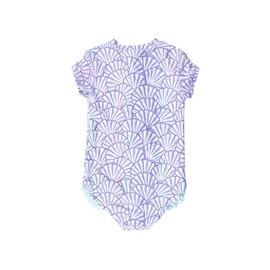 RuffleButts Girls UPF50+ Sun Protection Front Zipper Short Sleeve Rash Guard One Piece Swimsuit - Magical Mermaid, 3T