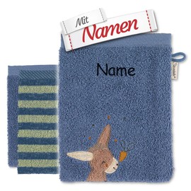 Sterntaler Emmilius Donkey Children's Wash Mitt with Embroidered Name, Baby Toddler Wash Cloth for Bathing, Gift for Birth, Christening, Easter, Santa Claus, Christmas, Pack of 3
