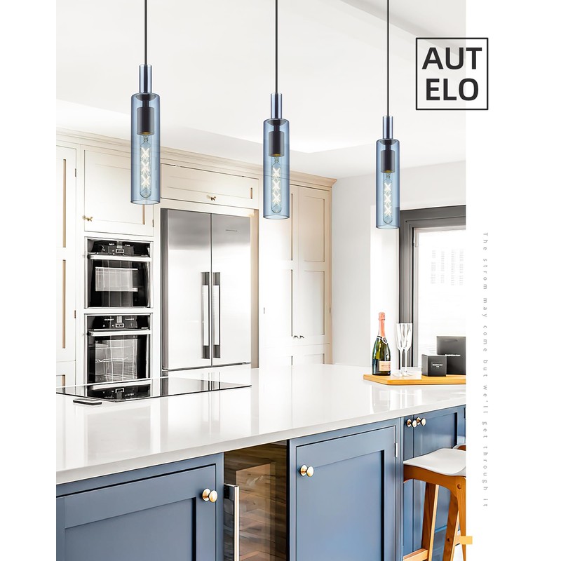 AUTELO Blue Pendant Lights, 1-Light Modern Pendant Lights Kitchen Island,