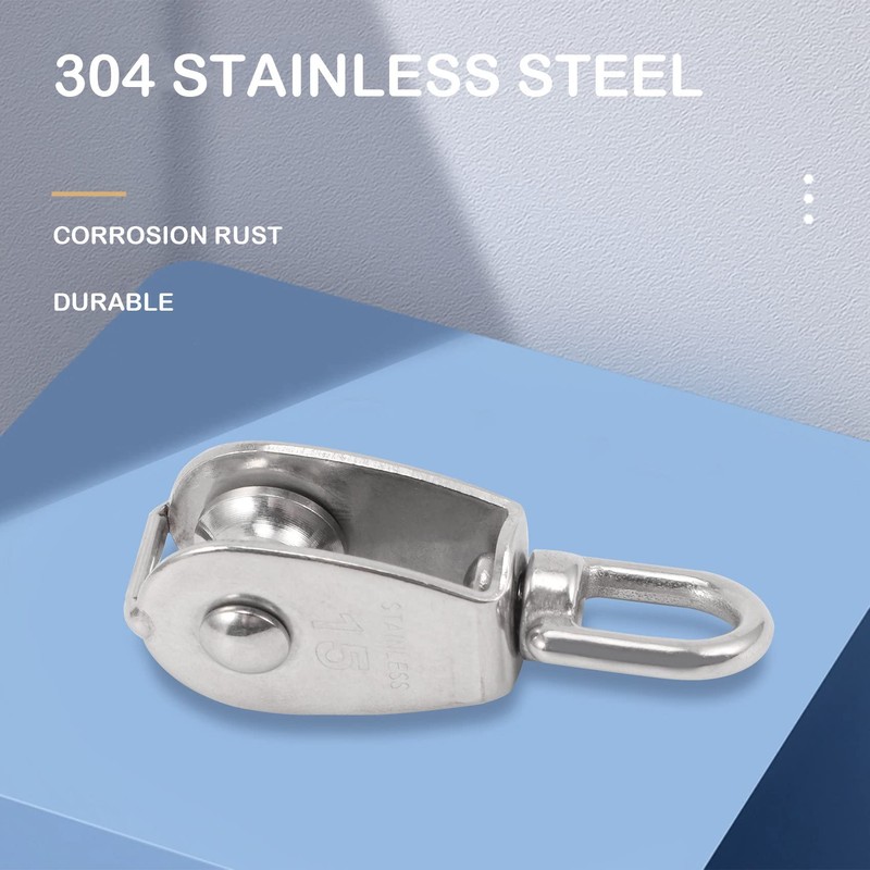 HARLUE 4PCS Single Pulley Block M15 Stainless Steel Small Pulley