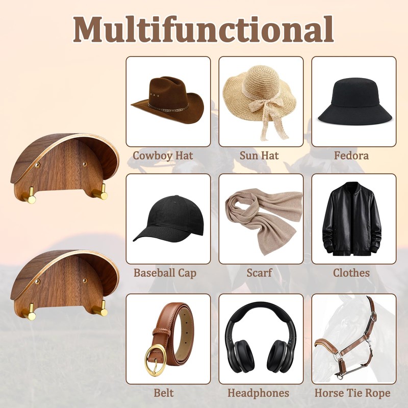 yunmanqiji 2 Pack Cowboy Hat Rack, Wooden Satin Finish Hat