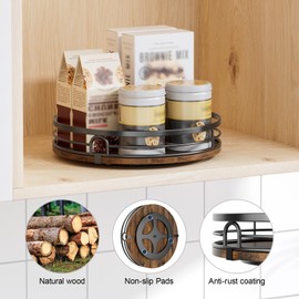 LAMU 9'' Lazy Susan Turntable Organizer for Cabinet, Round Wood Lazy Susan for Table Top, Countertop, Kitchen, Pantry, Spice, Bathroom Vanity, Decor