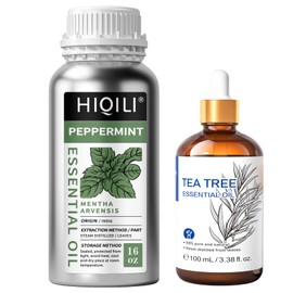 HIQILI HIQILI 3.38 Fl Oz Tea Tree Essential Oil and 16 Fl Oz Peppermint Essential Oil, 100% Pure Natural for Diffuser