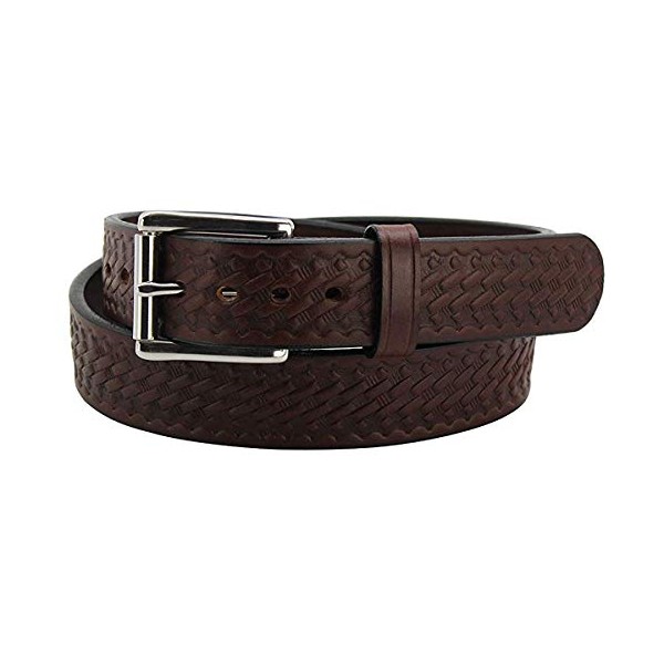 Max Thickness Basket Weave Embossed Gun Belt Rigid CCW - Made in USA, Brown- 36
