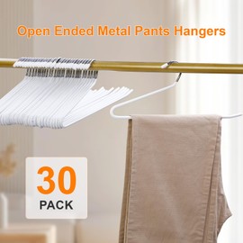 MOPALL Pants Hangers 30 Pack, Non Slip Metal Durable Open Ended Clothes Hangers for Closet, Rubber Coated Heavy Duty Space Saving Trouser Hanger for Pants and Jeans