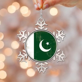 Pakistan Snowflake Ornaments, National Flag Ornament, Pakistan Flag Metal Ornaments for Christmas Tree New Year Holiday Decor