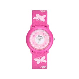 s.Oliver 2037721 Boys' Quartz Watch Analogue with Nylon Strap, Multi-Colour, Waterproof, Comes in Watch Gift Box, Pink butterfly, For no reason