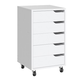 HOOBRO 5-Drawer File Cabinet, Under Desk Mobile Filing Cabinet with Wheels, Rolling Office Storage Cabinet, Wooden Printer Stand, for Home Office, Living Room, White WT15WJ01