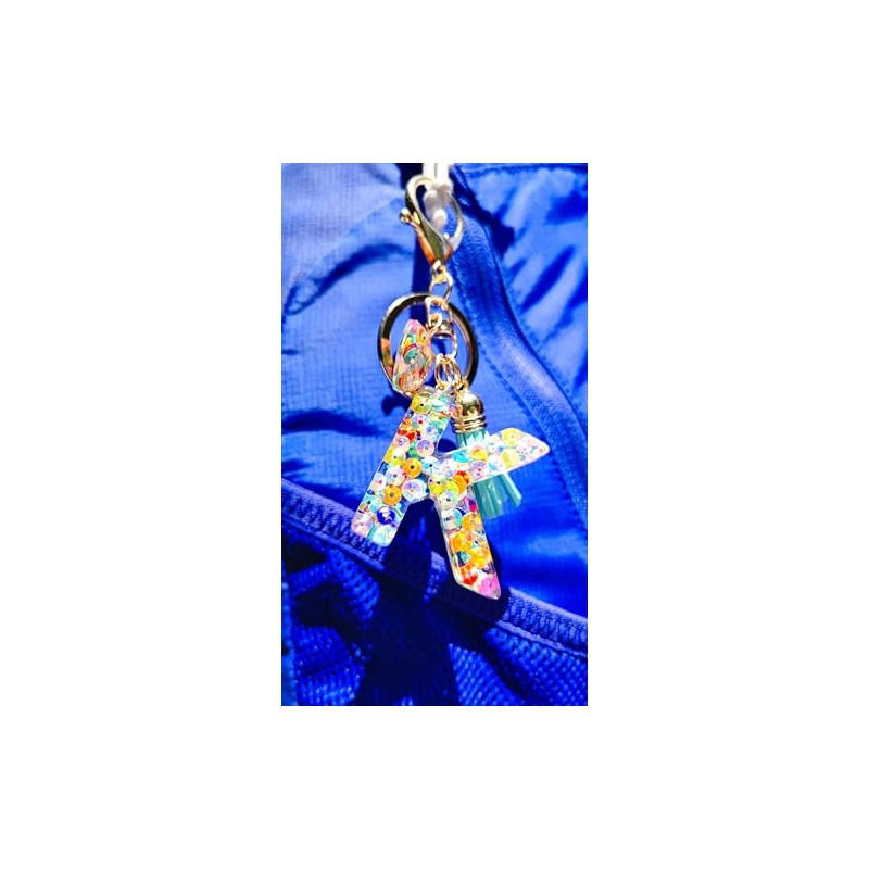 Colorful Initial Letter Keychains with Heart Charm and Tassel