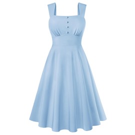 Belle Poque Light Blue Dress for Women Square Neck Midi Dress Summer Trendy Causal Dresses S