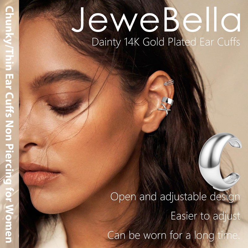 JeweBella Ear Cuff Non Piercing Gold/Silver Clip on Earrings 18K