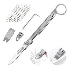 edcfans Pocket Knife for Men, Slim EDC Folding Scalpel Knife with 10pcs #60 Replaceable Razor Blades, Clip, Pry Tools, Window Breaker, Liner Lock, Tactical Knives, Gadgets for Men Camping Survival