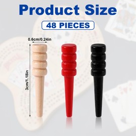 48pcs Cribbage Pegs, Wooden Cribbage Board Pegs Fit 1/8 Inch Holes Cribbage Accessories for Traditional Crib Pin Board Game (Red, Black, Wood)