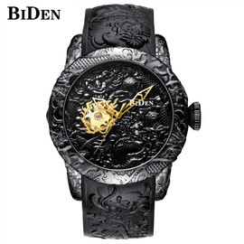 Automatic Watch for Men Fashion 3D Engraved Dragon Waterproof Big dial Sport Wristwatch (Black)