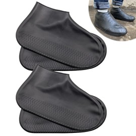 LSDWL Waterproof Shoe Covers 2 Pairs,Rain Shoe Covers Reusable Silicone Non Slip Shoe Covers for Outdoor,Rain Shoe Covers for Women and Men (Black, Large)