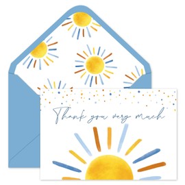Whaline 30 Packs Baby Shower Thank You Cards Boho Sun Greeting Cards Blue Sunshine Blank Note Cards with Envelopes and Stickers for Birthday Holiday Baby Shower, 4 x 6 Inch