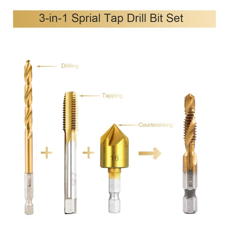 HIDOTOL Titanium Combination Drill and Tap Bits Set, 6 PC