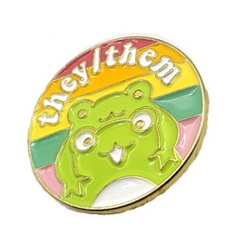 They/Them Pronoun Green Frog Metal Enamel Pin Badge, Metal
