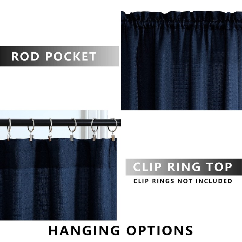 Bathroom Window Curtain,Short Curtains for Bedroom Kitchen Small Windows,Navy Blue,24