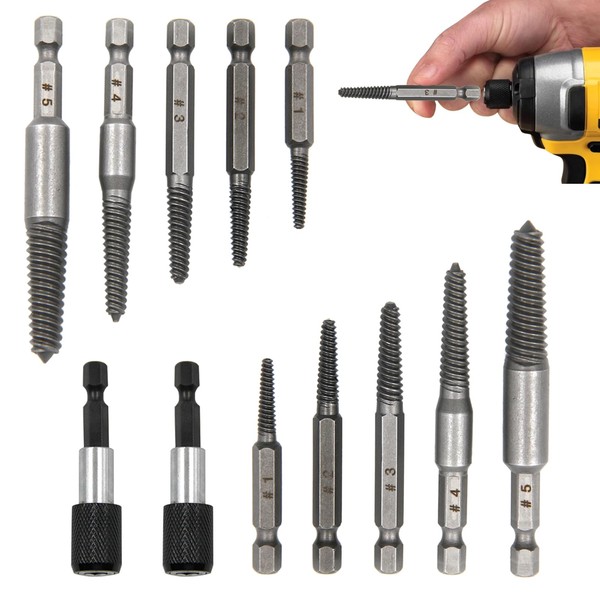 12Pcs Screw Remover and Extractor Drill Bit Set, 1/4" Hex