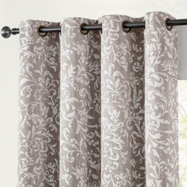 jinchan 100% Blackout Curtains for Bedroom, Taupe Grey Scroll Floral Patterned Curtains 72 Inch Length for Living Room, Vintage Art Deco Drapes, Thermal Insulated Window Curtains Grommet 2 Panels