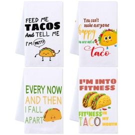 Peryiter 4 Pcs Taco Towel Gifts Funny Kitchen Taco Tuesday Night Decoration Hand Tea Towels House Warming Mexican Gifts for Kitchen Bathroom Holiday Decor