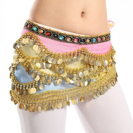 Belly Dance Hip Scarf Belt Women's Belly Dance Costume Hip Scarf with Coins Belt Skirts, rainbow