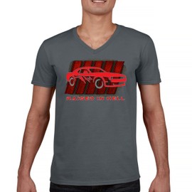 Raised in Hell Men's Graphic V-Neck T-Shirt - Legendary American Muscle Car Design X-Large Charcoal