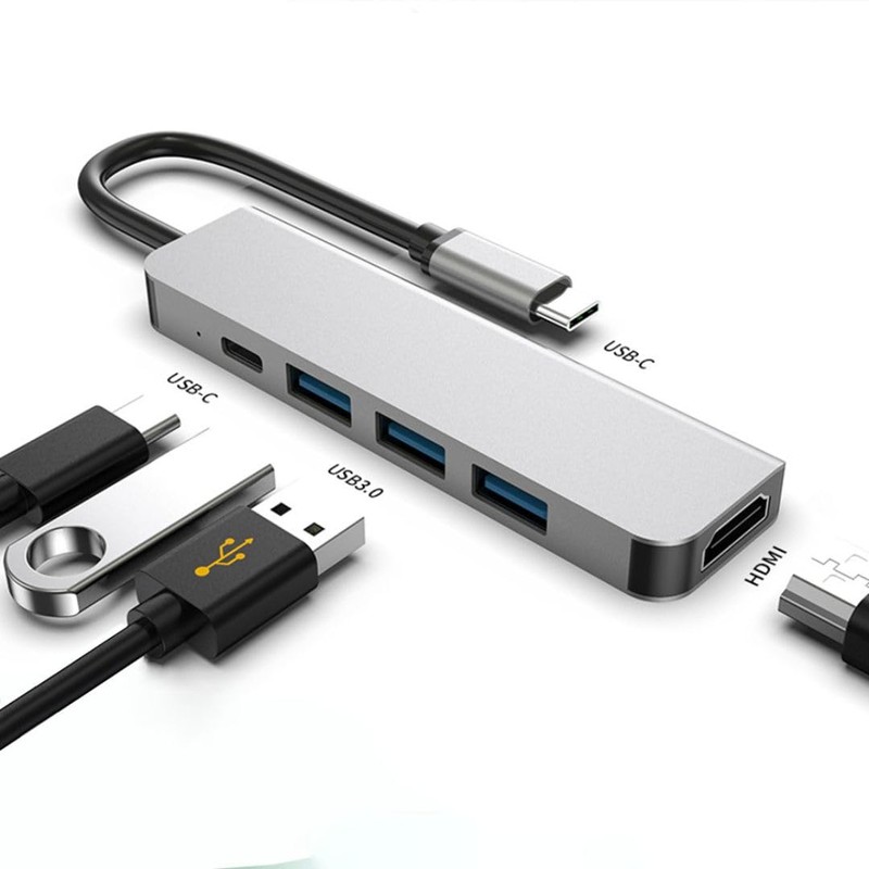 Eight Point USB Hub, 5-in-1 HDMI Type C Adapter, 4K