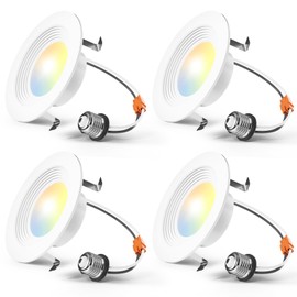Amico 4 Pack 4 inch 5CCT LED Recessed Lighting, Dimmable, 8.5W=60W, 650LM, 2700K/3000K/4000K/5000K/6000K Selectable, Retrofit Can Lights with Baffle Trim, IC Rated - ETL & FCC, White
