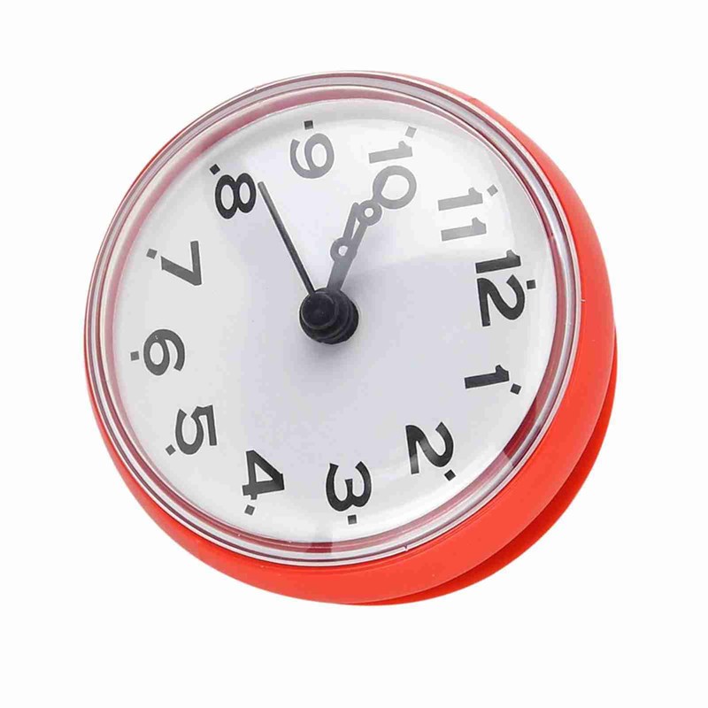 Waterproof Suction Wall Clock for Bathroom & Kitchen - Red