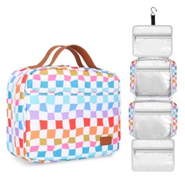 Travel Toiletry Bag for Women, Having Travel Toiletry Bag with Hook Pastel Checkered Makeup Travel Bag for Travel Size Toiletries, Travel Essentials, Cosmetics, Travel Must Haves for Traveling Women