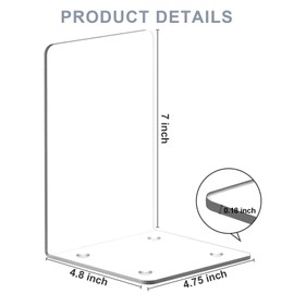 VFINE Acrylic Bookends 6 Pieces, Clear Bookends for Shelves Decor Heavy Duty Book Ends and Desktop Organizer, Book Stopper for Home Office School Supplies,7 * 4.8 * 4.75 inch