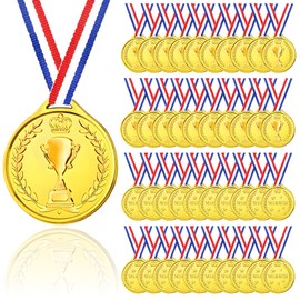 Plastic Gold Winners Medals with Ribbon Necklace - 40 PCS Award Medals for Kids Party,Trophy Medal - Kids & Adults Sports Day Medals,Suitable for Party Awards, the Start of School,Talent Show