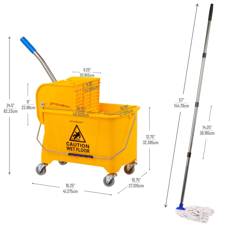 Mind Reader Mop and Bucket Set with Wringer, Mop Included,