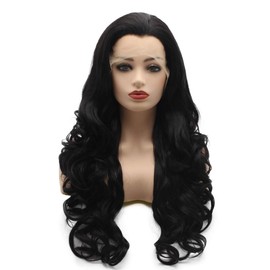 Meiyite Hair Wavy Long 26in Dark Brown Heavy Density Synthetic Lace Front Wig