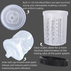 Disposable Paint Mixing Cup 27 Ounce (800ml) Kit,HVLP Paint Sprayer Gun Mixing Cups with 10 Cups and Lids System, 10 Plugs and 1 Hard Cup with Retainer Ring,Paint Stirrer (10)