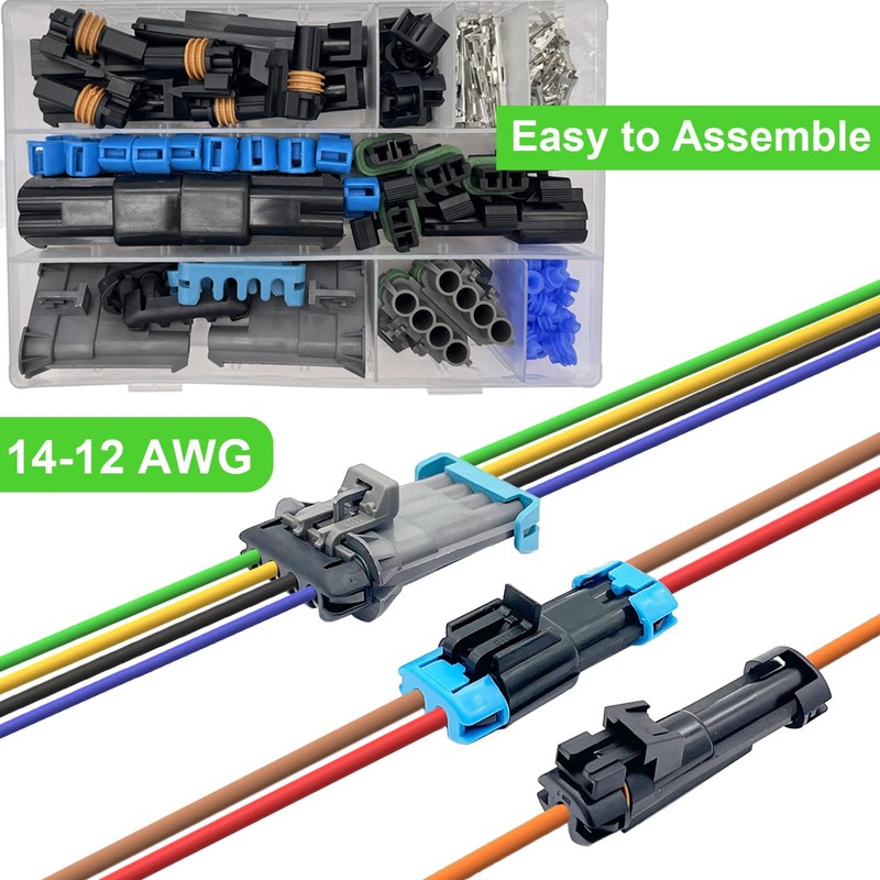 Twippo 14-12 AWG 1/2/4 Pin Connector Weather Pack Connectors Kit