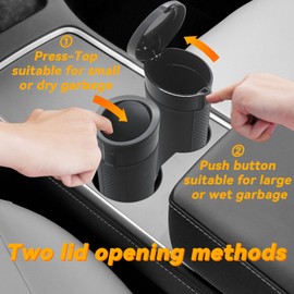 ZSZJOLCT Car Trash Can with Lid - 2 Pack, Leakproof Mini Car Trash Bin with 180 Attached Trash Bags, Easy to Clean Cup Holder Trash Can for Car, Home, Office (Black)